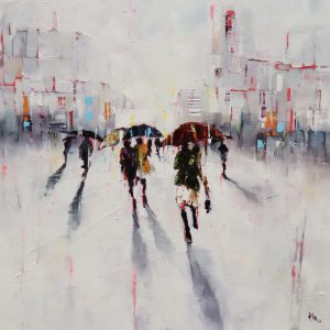 Painting of girl with red umbrella