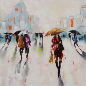 Painting of a girl with yellow umbrella