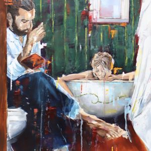 Reading to a woman in the bath