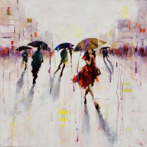 Painting of girl in red dress